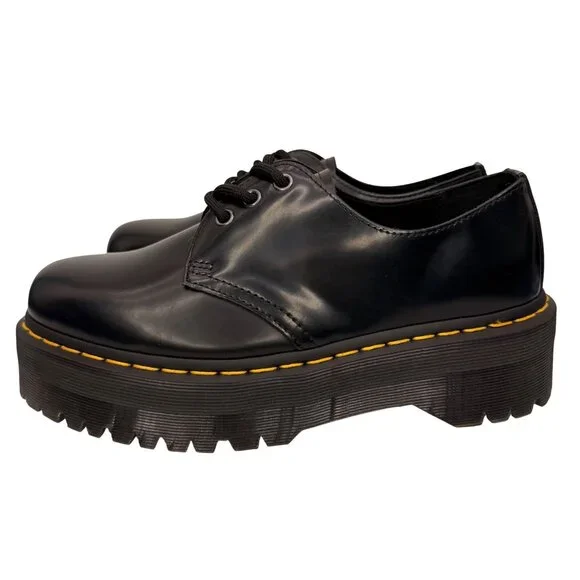 Dr. Martens Quad Black Leather Platform Derby shoes 1461 Unisex M 8 / W 9 - Picture 2 of 10